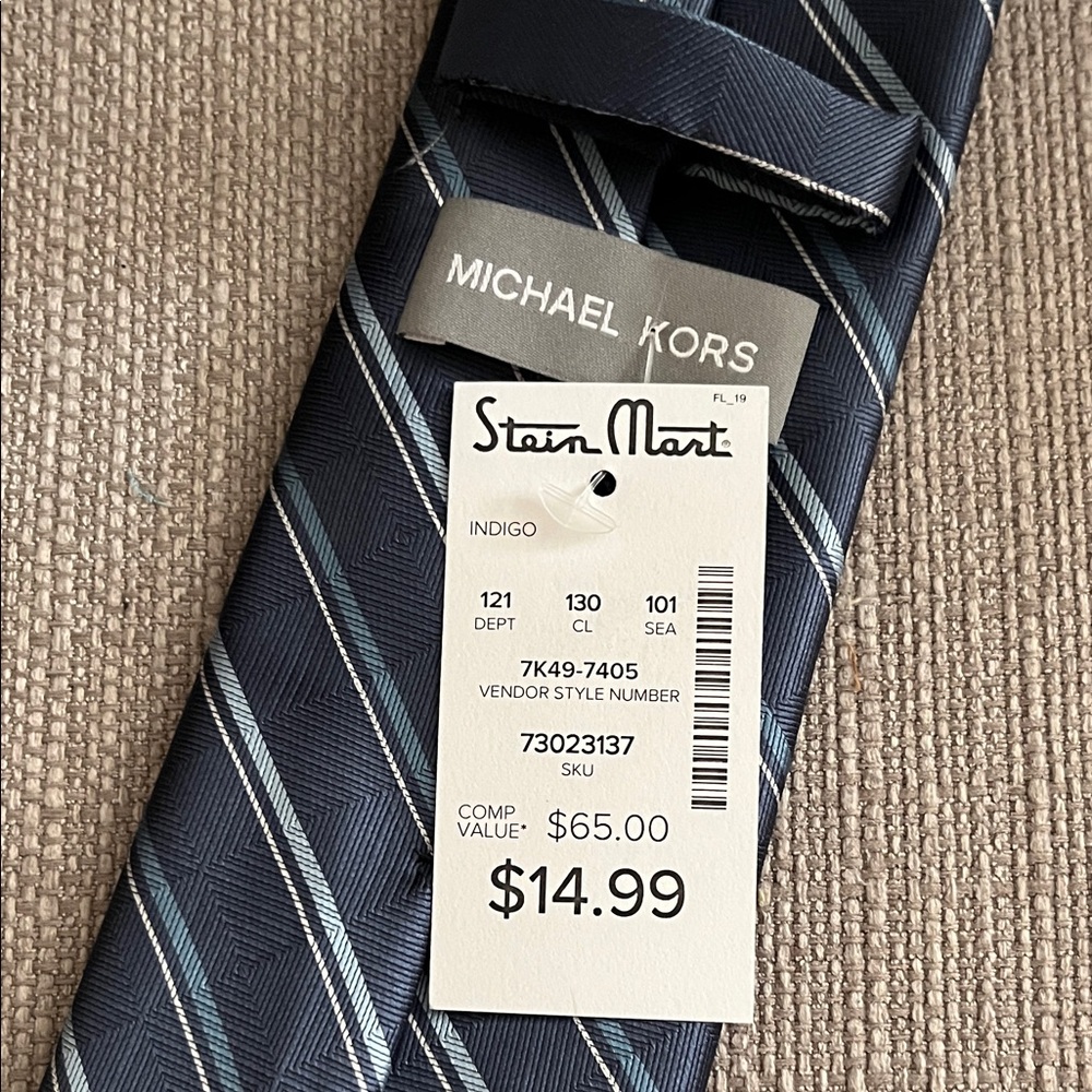Michael Kors Navy and Gray Striped Tie - Picture 2 of 2